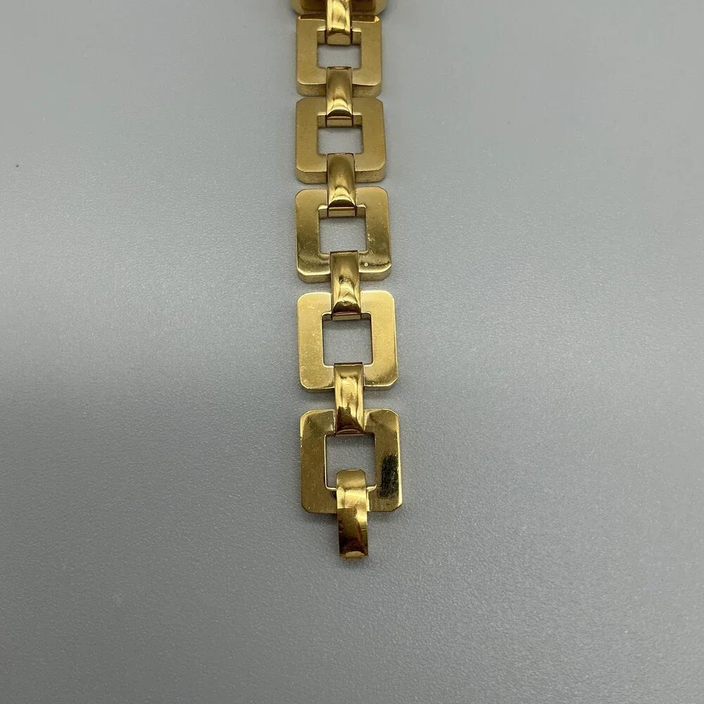 Anne Klein Womens Watch 16mm White Dial Gold Tone Square Link New Battery 6.75